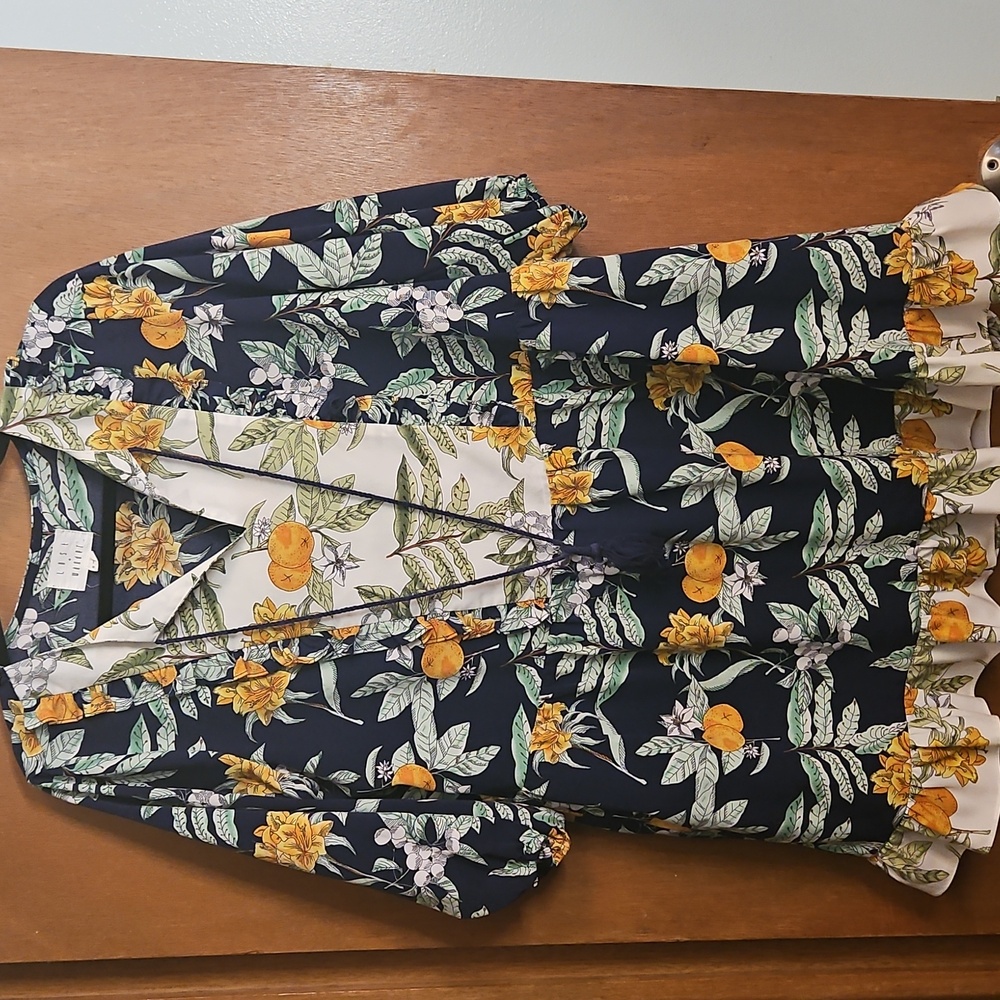Anthropologie Lost + Wander Leaf & Limon Print Babydoll Dress Tunic Sz Medium